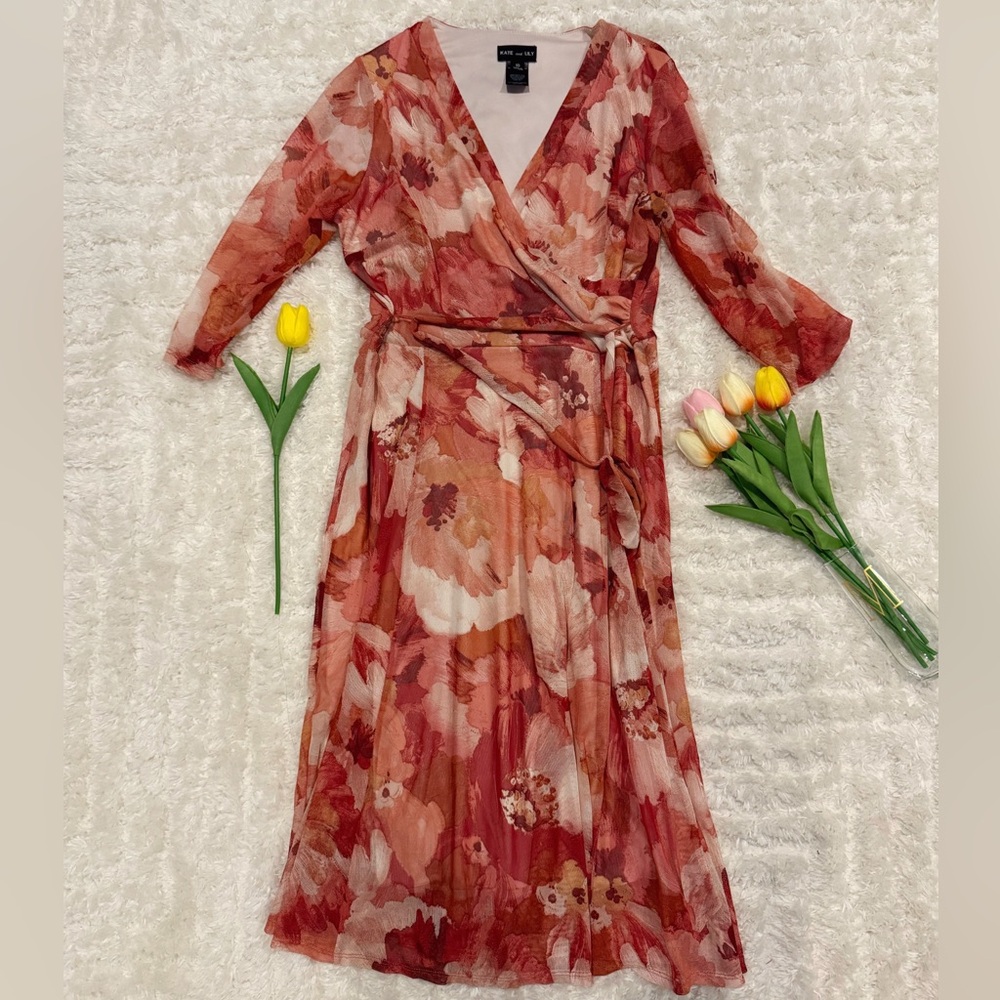 Elegant Floral Wrap Dress with Long Sleeves